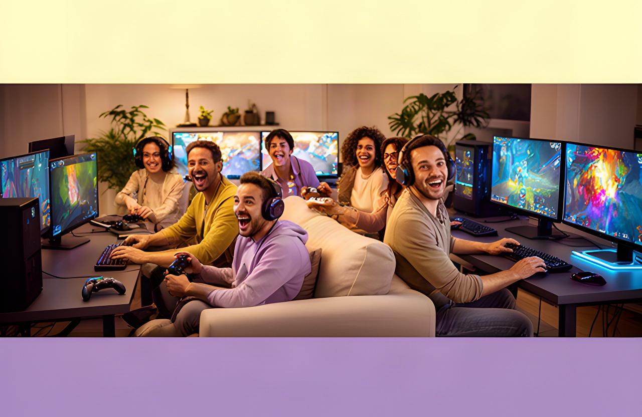Friends at home joining the same online multiplayer world on their computer screens